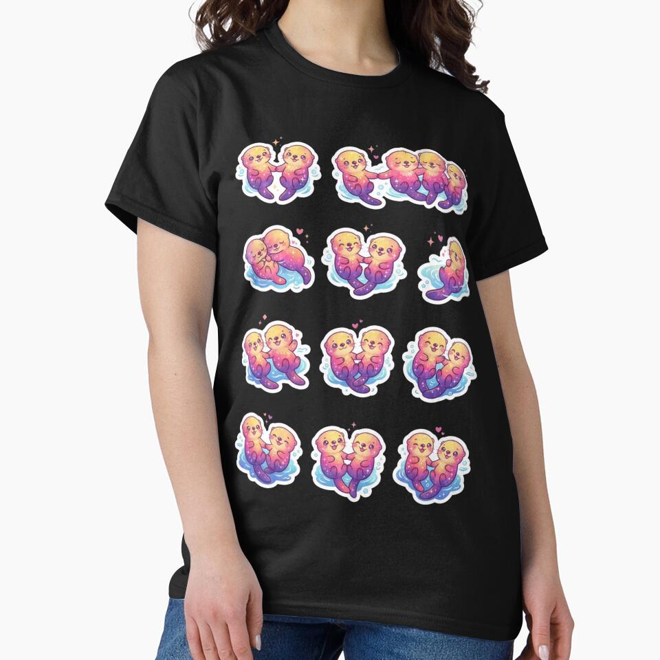 Cute Galaxy Sea Otters - Kawaii Holding Hands Animals by yanderedev