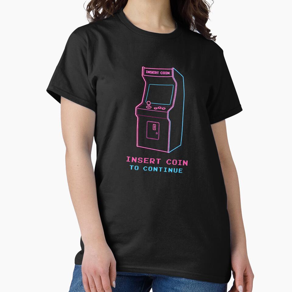 Neon Arcade Cabinet – Insert Coin to Continue Retro Gaming Art by ShirtRemarks