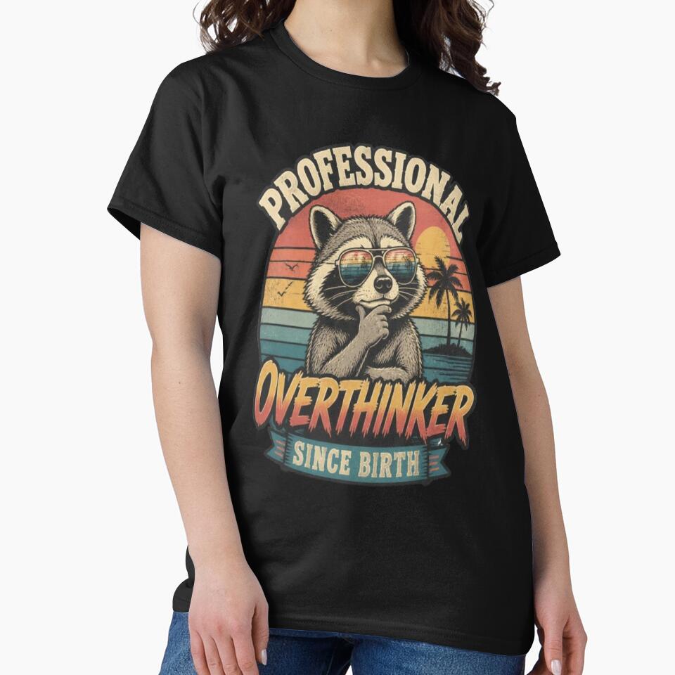 Professional Overthinker Funny Retro Raccoon Meme by ElkasDesign