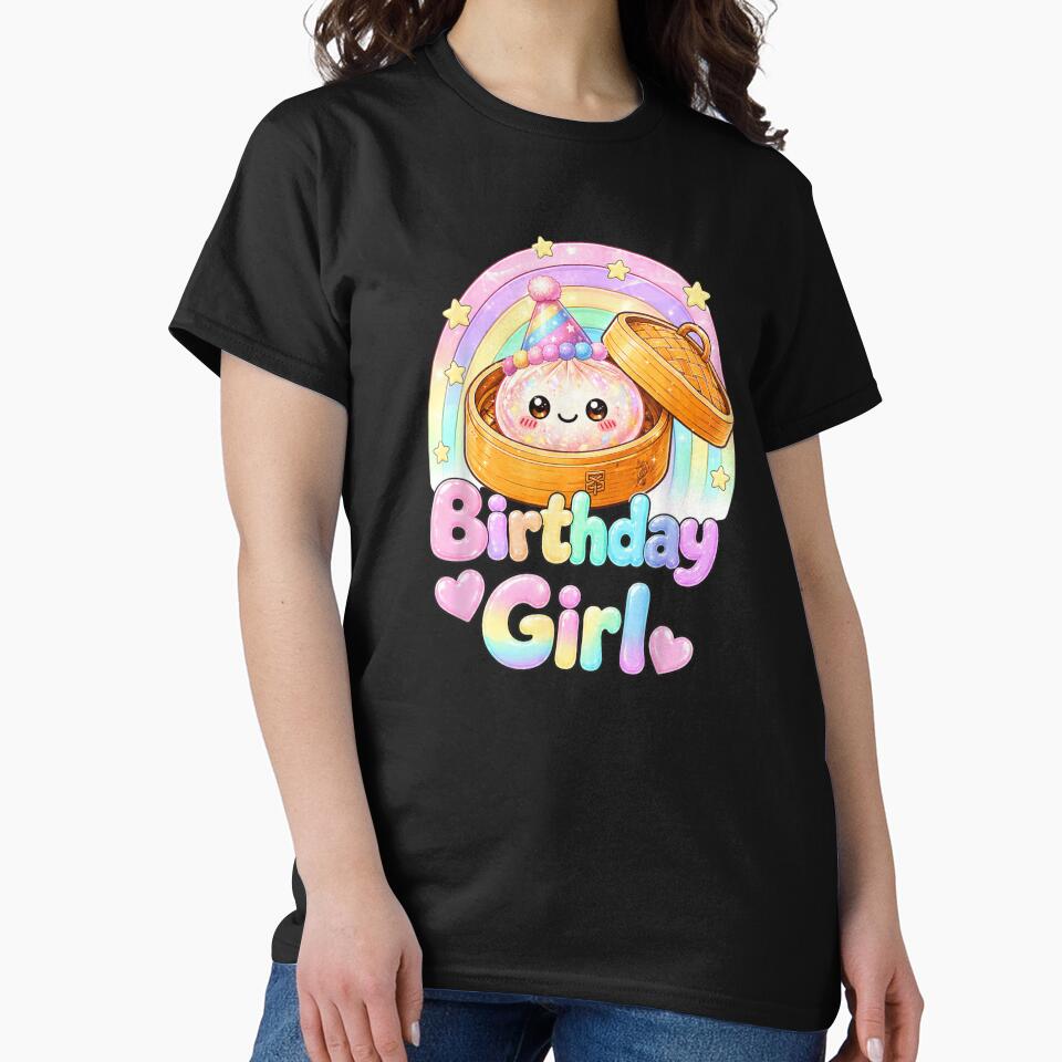 Kawaii Birthday Girl Cute Dim Sum Dumpling In Bamboo Steamer Rainbow by PhocoNibict