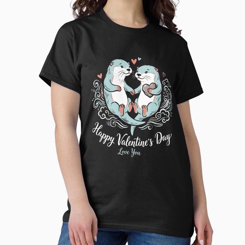 Adorable Sea Otters Holding Hands Heart Rock Valentine Art by zzz888
