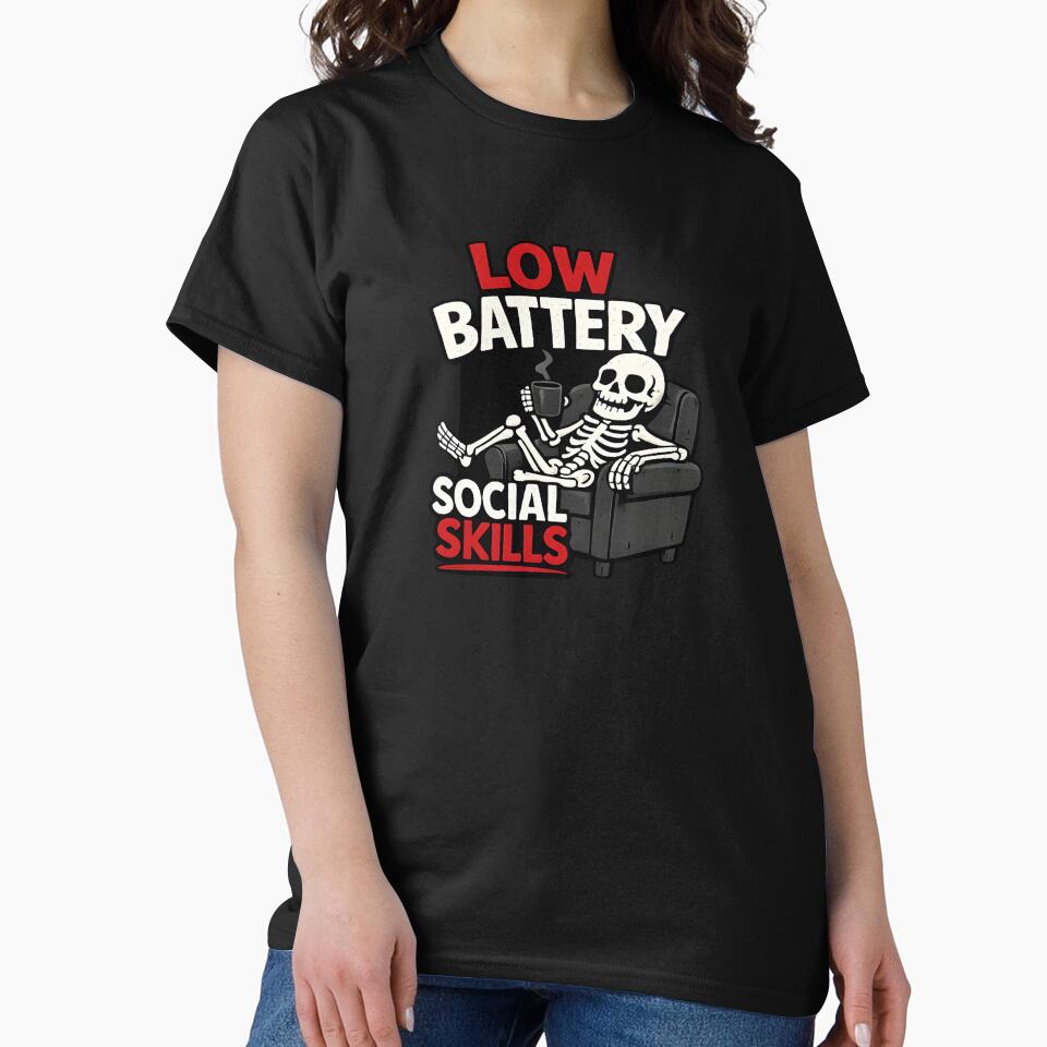 Low Battery Social Skills Funny Introvert Skeleton Meme by vecart34