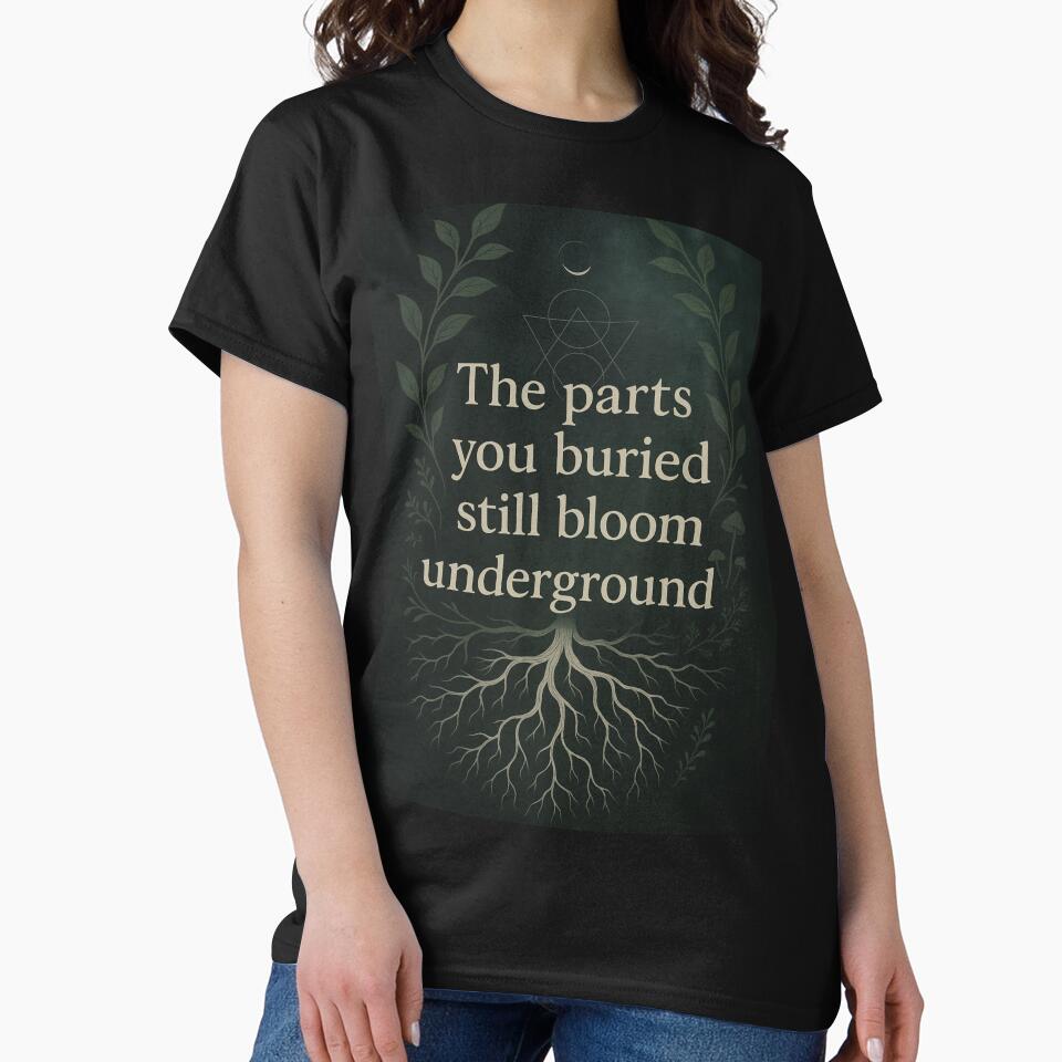“Shadow Bloom” – Rooted Quote Art with Mushroom & Sacred Geometry Motif by Sharp Insight