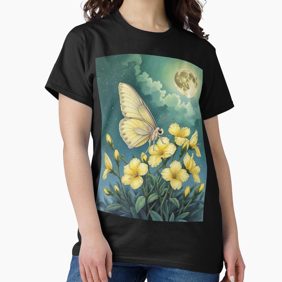 Evening Primrose & Moon Moth – Nocturnal Garden Magic by Deezyned