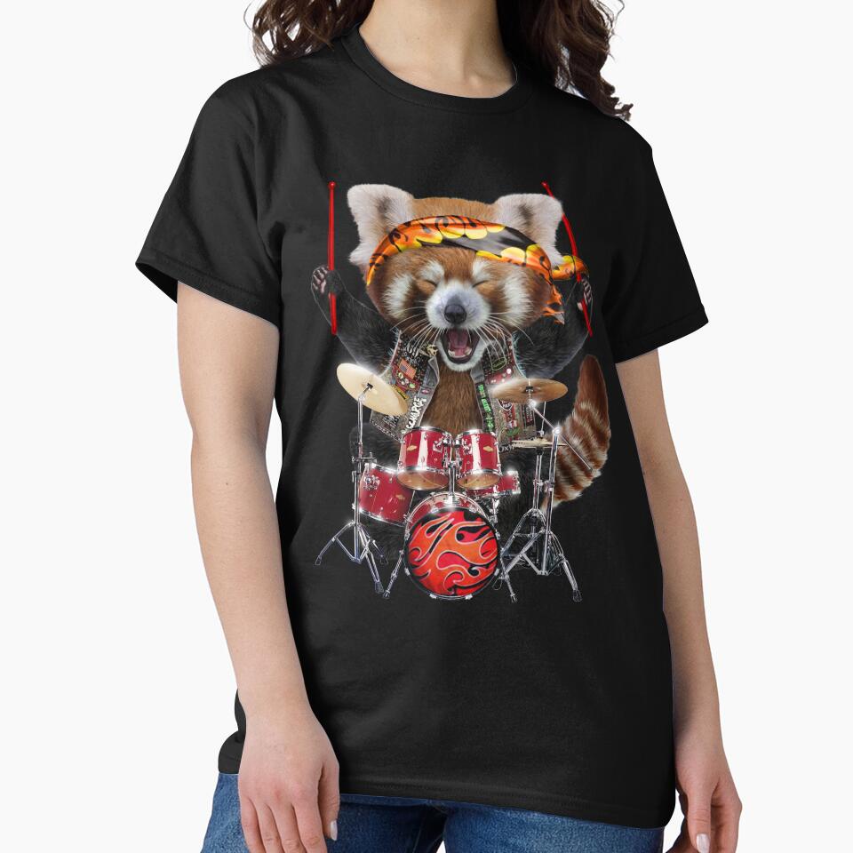 Metal Red Panda Playing Drum, Punk Rock and Roll Drummer by Fox-Republic