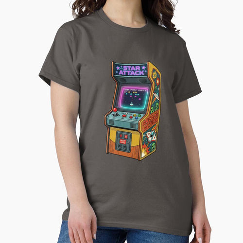 "Retro Arcade Machine Star Attack 80s Gaming Aesthetic" by Malalese