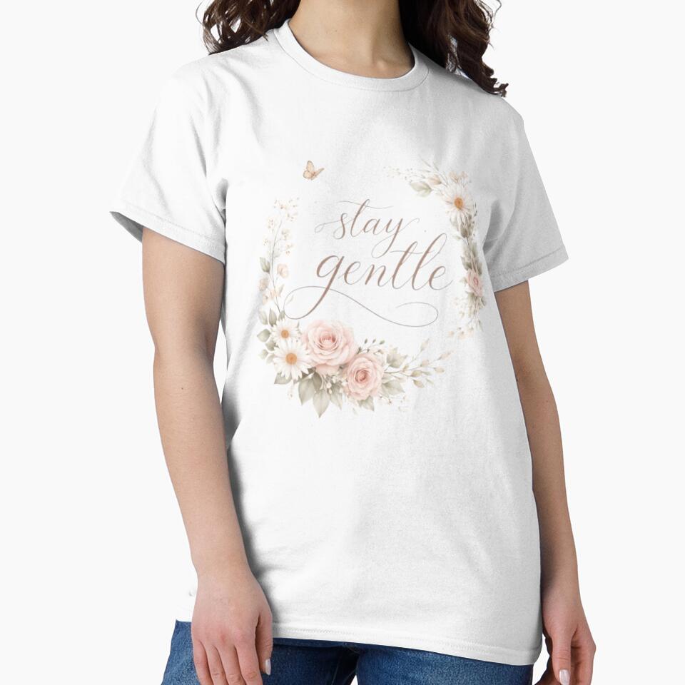 Stay Gentle Minimalist Floral Aesthetic Quote Design by Sanika arts