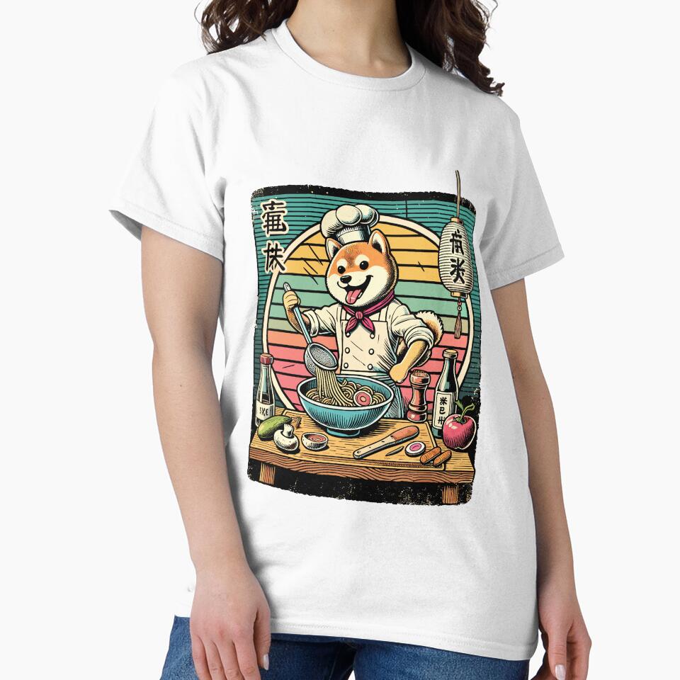 Shiba Dog Ramen Chef Kanji Scripture Retro by LuminOrb