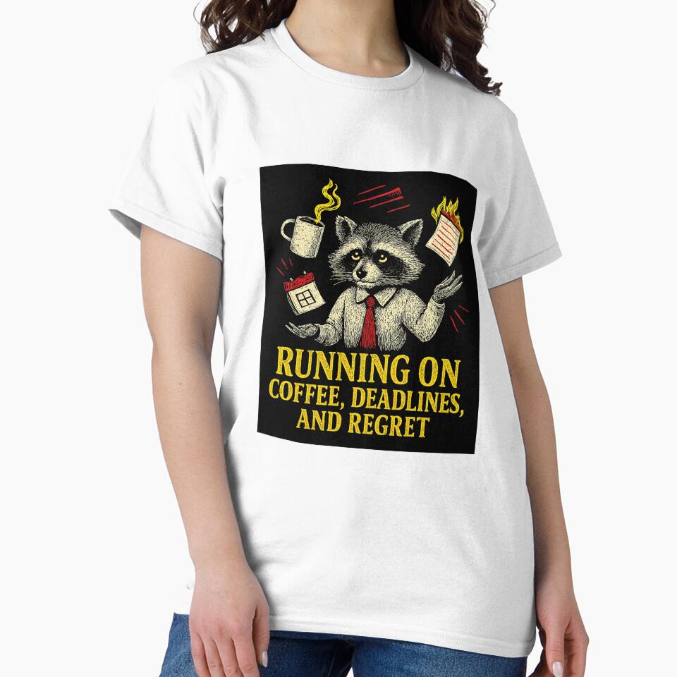 Running on Coffee Deadlines and Regret – Funny Raccoon Mug by inkfluenceart