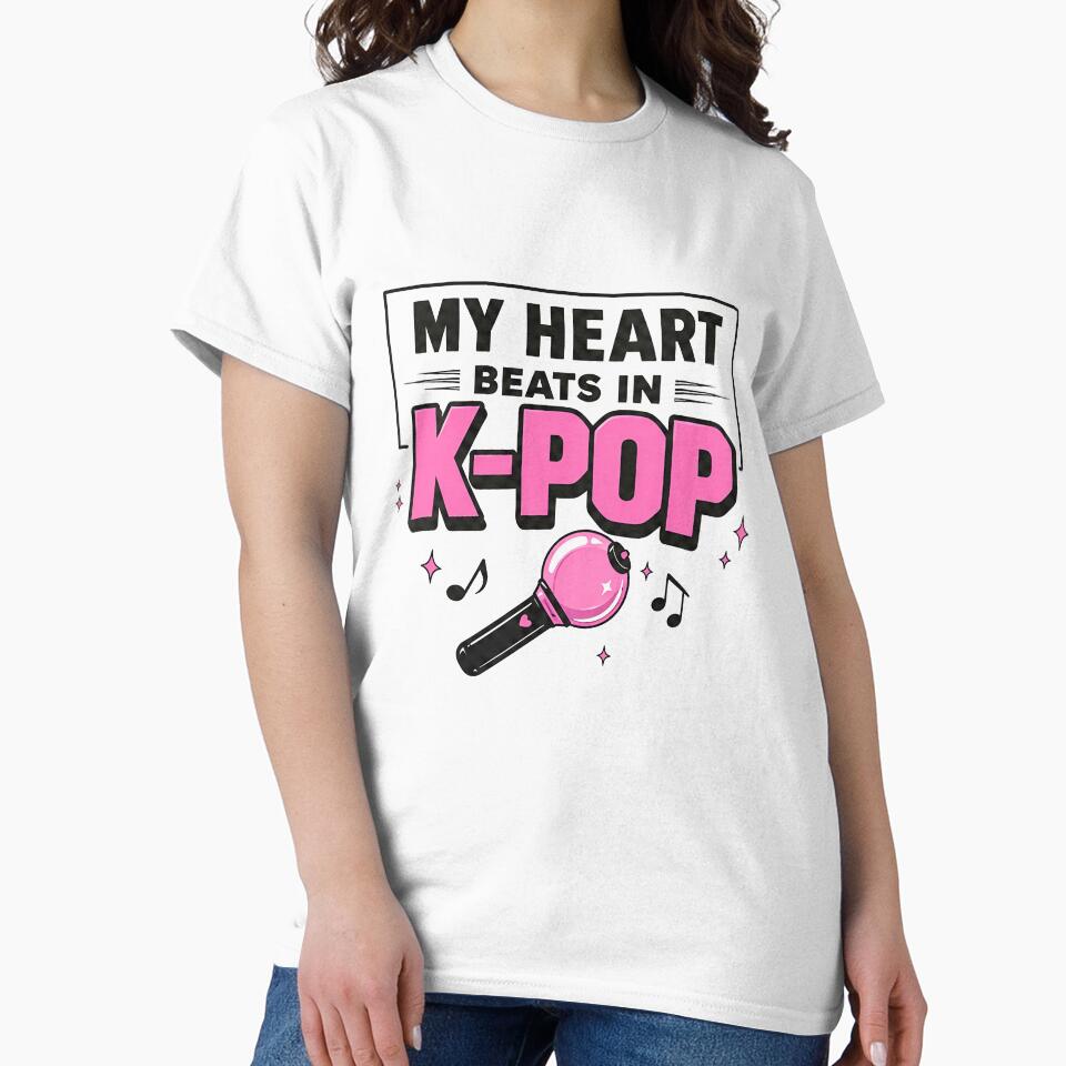 My Heart Beats In K-Pop Graphic Tee – BTS Army Bomb Lightstick Aesthetic Apparel by dance mania