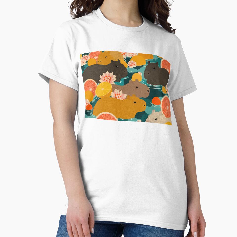 Capybaras in Citrus Paradise – Whimsical Fruit Bath Illustration by Retrocranio