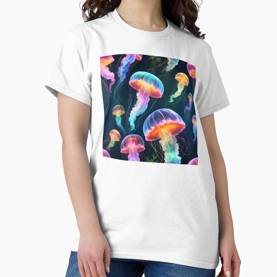 Glowing Multicolor Jellyfish in Deep Ocean by EmeraldeaArt