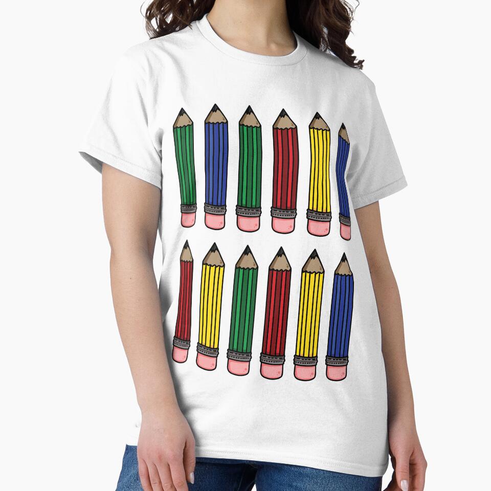 Cartoon Classroom  Pencils in Red, Blue, Green and Yellow by MakerOfPaper