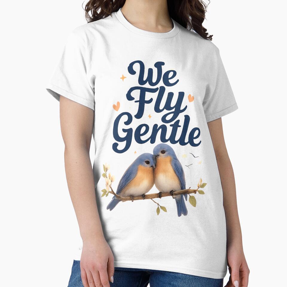 We Fly Gentle, Romantic Bluebird Cloud Aesthetic Design by JagrDesigns