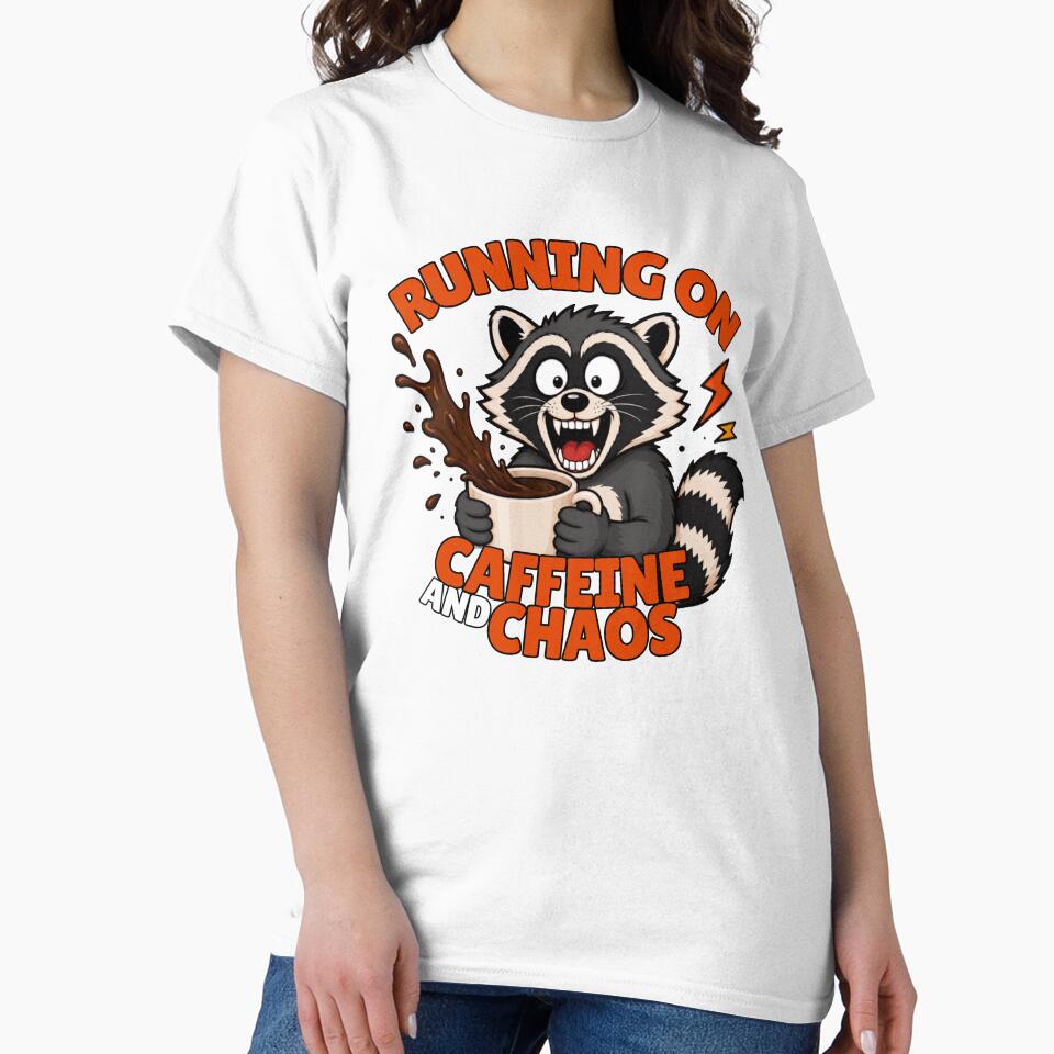 Running On Caffeine And Chaos Funny Raccoon Coffee Lover Sarcastic by GibasVisuals