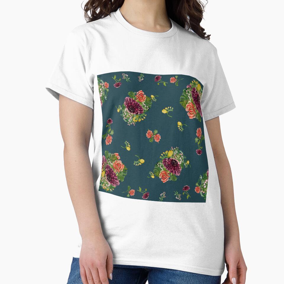 Dahlia palm flower pattern a watercolor turquoise by Yana Mustafina | Boho Soulful Designs