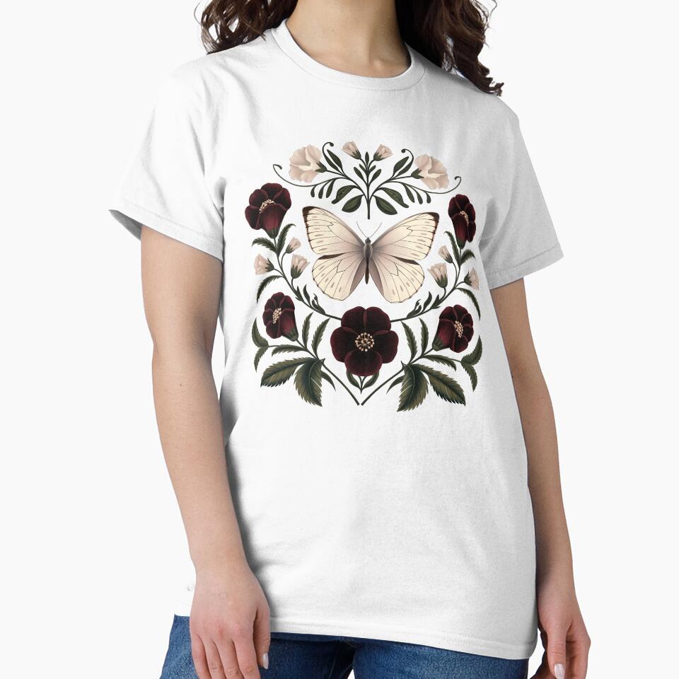 White butterfly old botanical dark gothic academia wild flowers floral girly feminine girlie moth by Fantasy Cache