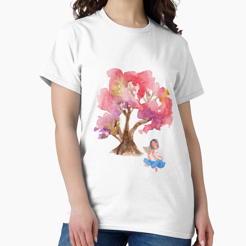 Lost in a Book Under Cherry Blossoms – Soft Aesthetic Reading Girl by VictoriaBonn