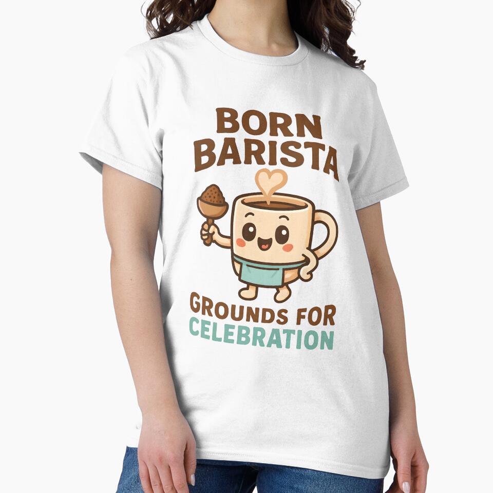 Born Barista Grounds for Celebration Cute Coffee Pun Design by TeeTimeTreasure