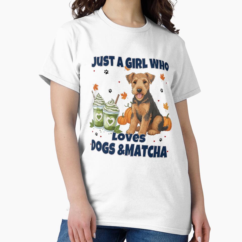 Just a Girl Who Loves Dogs & Matcha – Airedale Terrier Puppy Cute Cartoon by The Real Life Symphony
