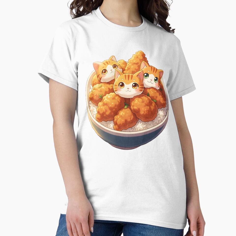Orange Tabby Cat Head Dumplings in Fried Chicken Rice Bowl – Cute Kawaii Food Cutout by EmeraldeaArt