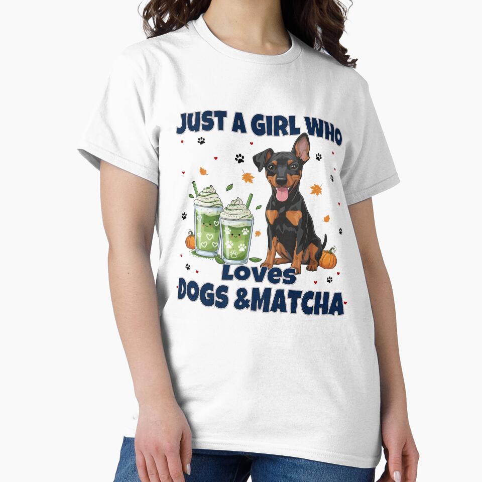 Just a Girl Who Loves Dogs & Matcha – German Pinscher Puppy Cute Cartoon by The Real Life Symphony