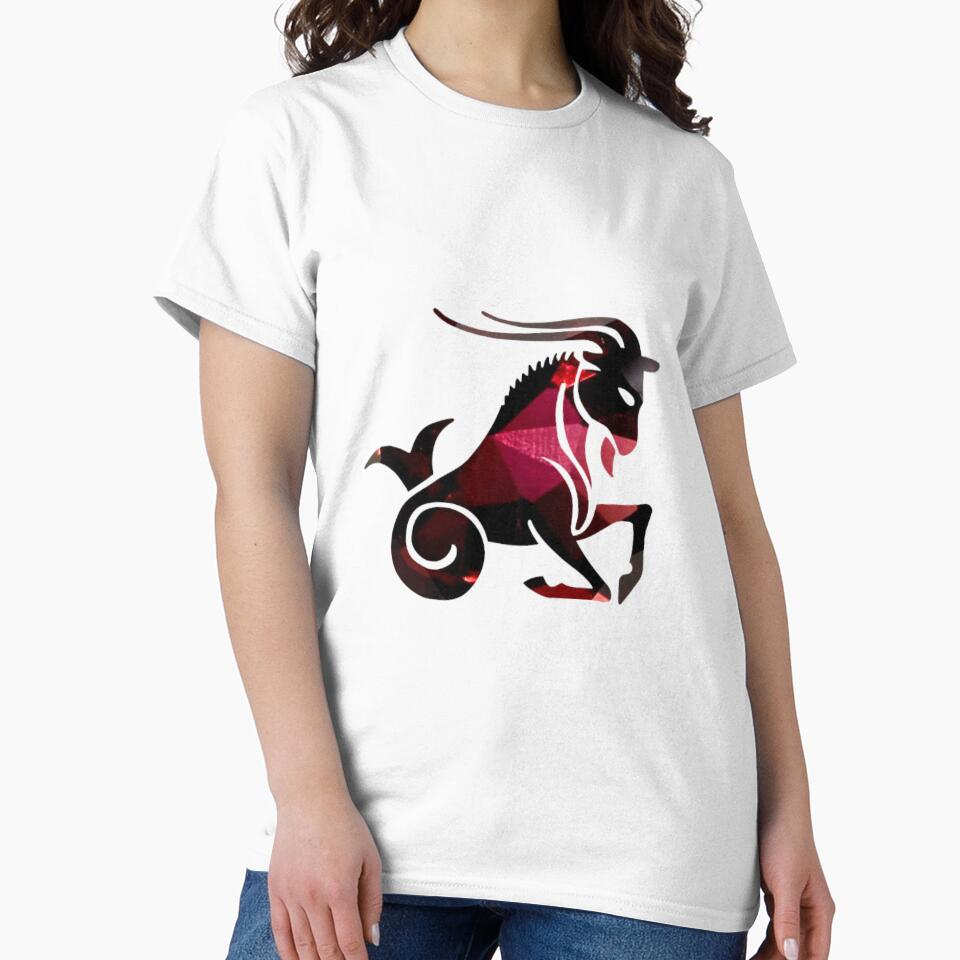Capricorn Zodiac Symbol Silhouette Design With January Birthstone Garnet Background by TacoRose