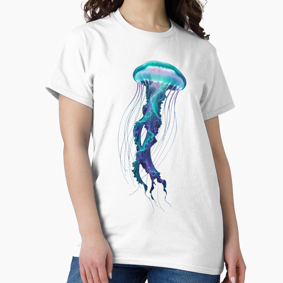 Bioluminescent Jellyfish - Deep Ocean Glow T-Shirt by SlyFenrir