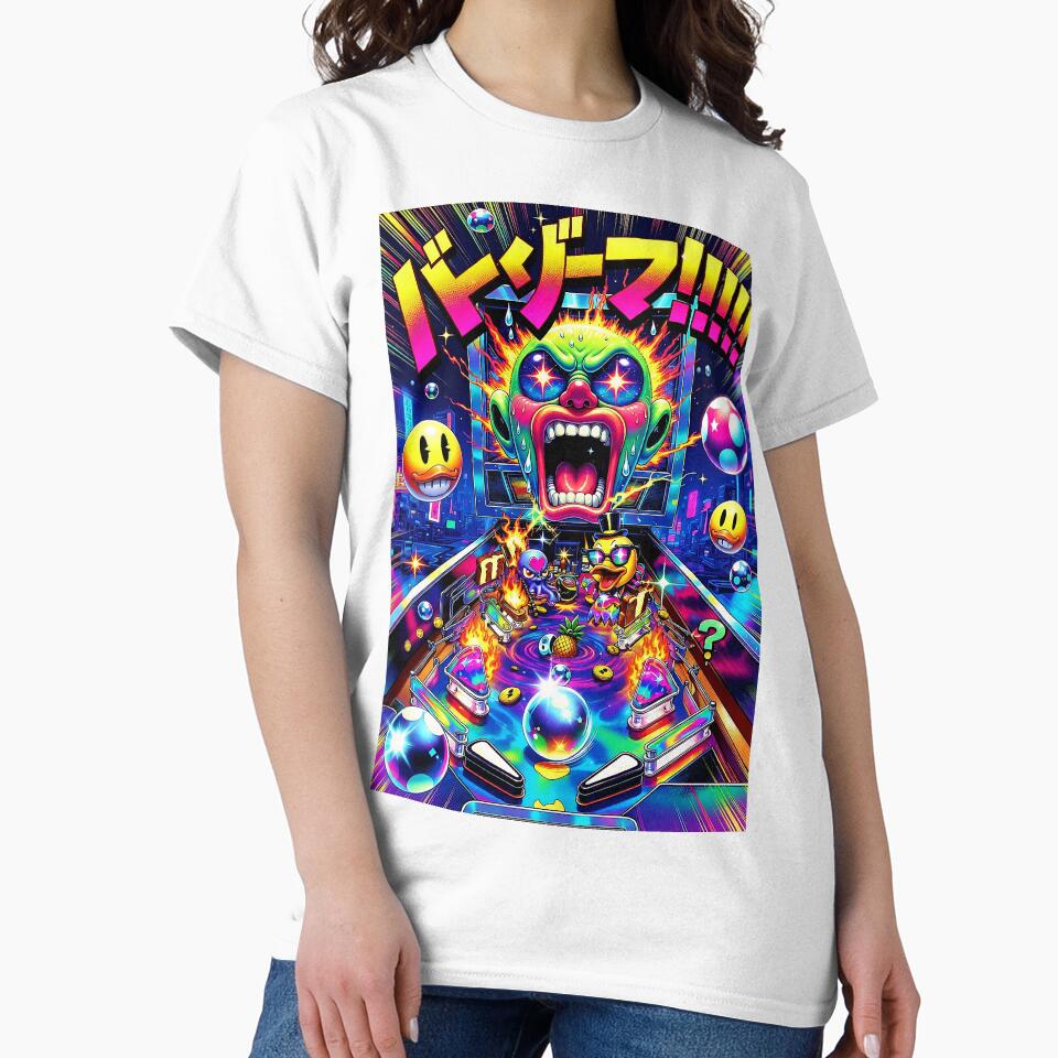 Pinball Chaos - Psychedelic Japanese Arcade Monster with Flaming Duck & Neon Art by David Brookes Digital