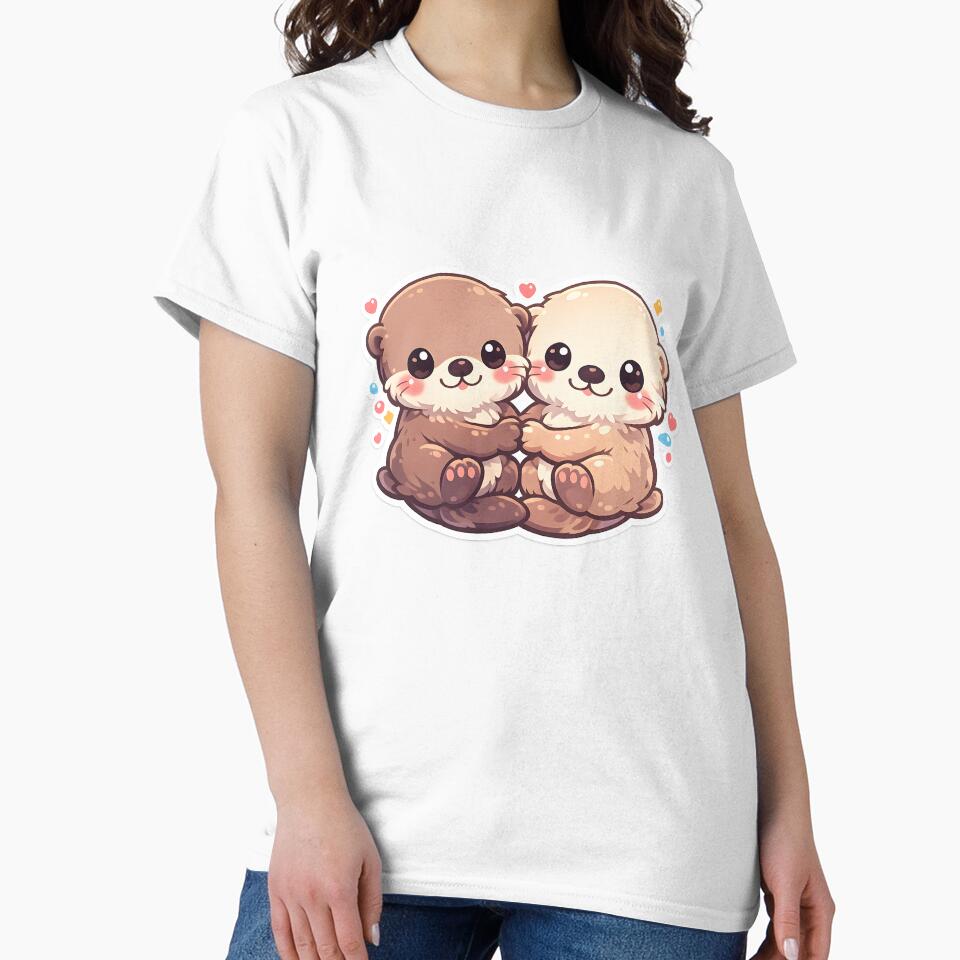 Cute Sea Otter Holding Hands Gift for Otter Cuteness Lovers Sticker Design Art by Divakar Fashion