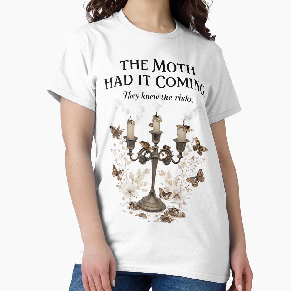 The Moth Had It Coming Dark Academia Moth Candle T‑Shirt by AnnDesignStudio