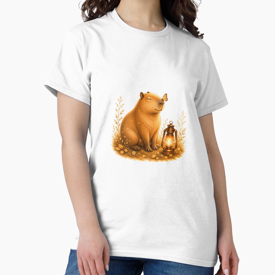 Zen Capybara Butterfly Vintage Golden Hour Art by AQUILAKREO