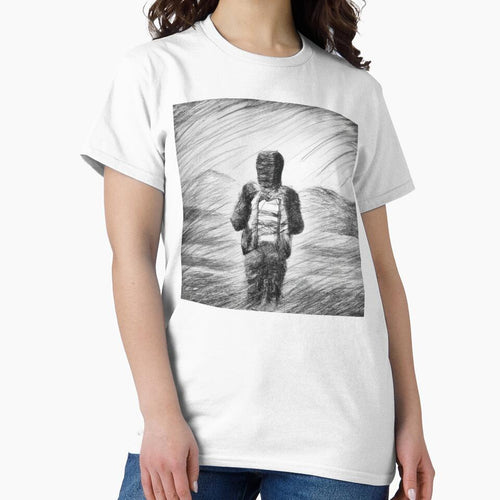 Abstract Pencil Art of a Lonely Backpacker Standing with a Beautiful Landscape Background by Parag's Travel Shop