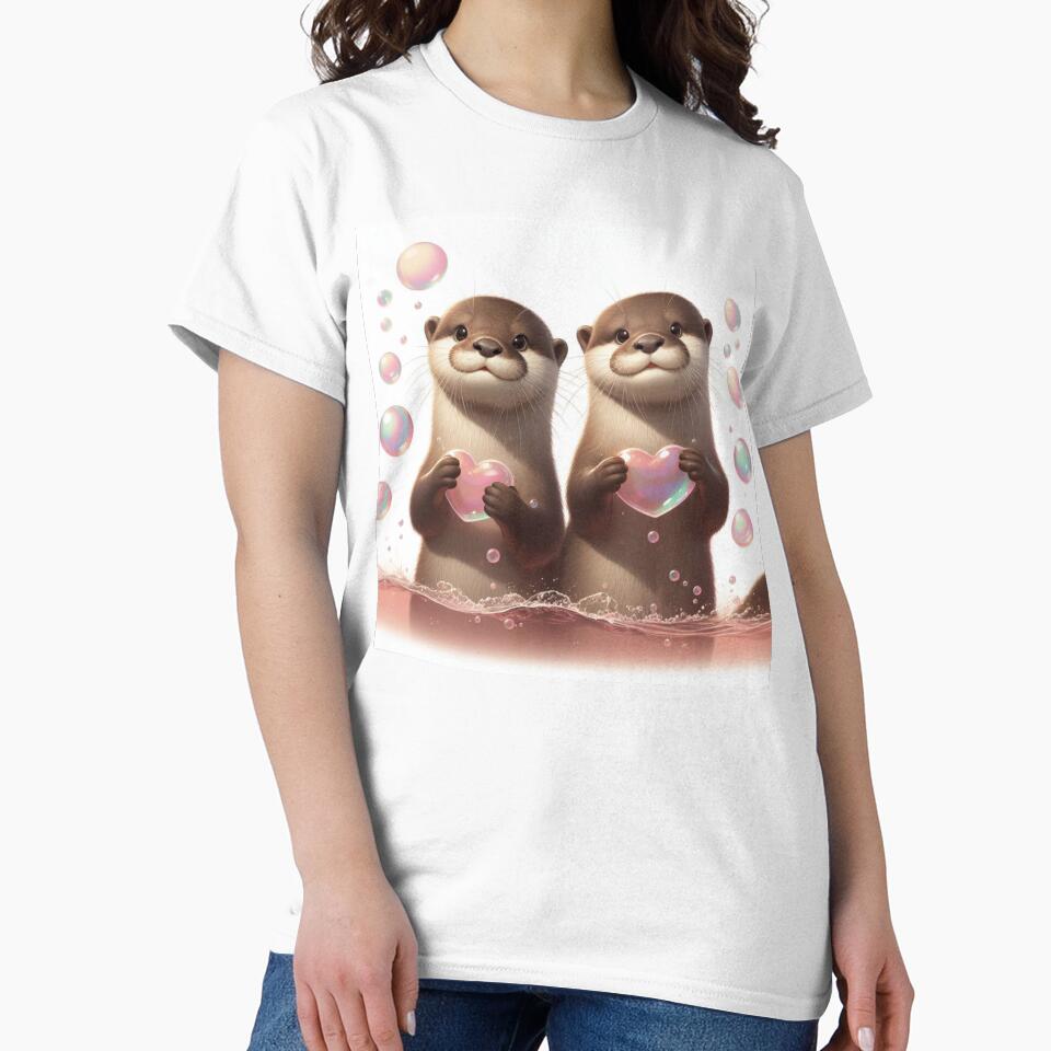 Otter Couple Holding Hands – Cute Love Design with Heart Bubbles by ashokreddy343