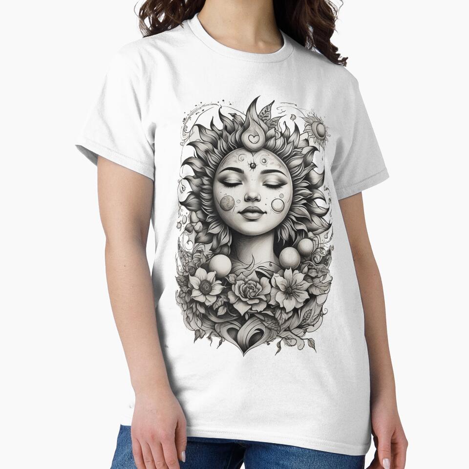 Blackwork Moon & Sun Tattoo – Smiling Celestial Hearts Illustration by HOODYBUDSTYLES