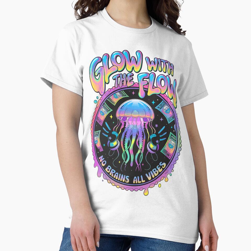 Glow With The Flow Jellyfish Vaporwave Aesthetic Design by WildlifeInc