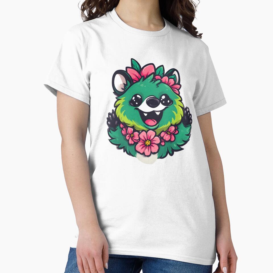 Cute Kawaii Quokka with Flower Lei Smiling T-Shirt – Happy Smiles Are Contagious Design by Eytha