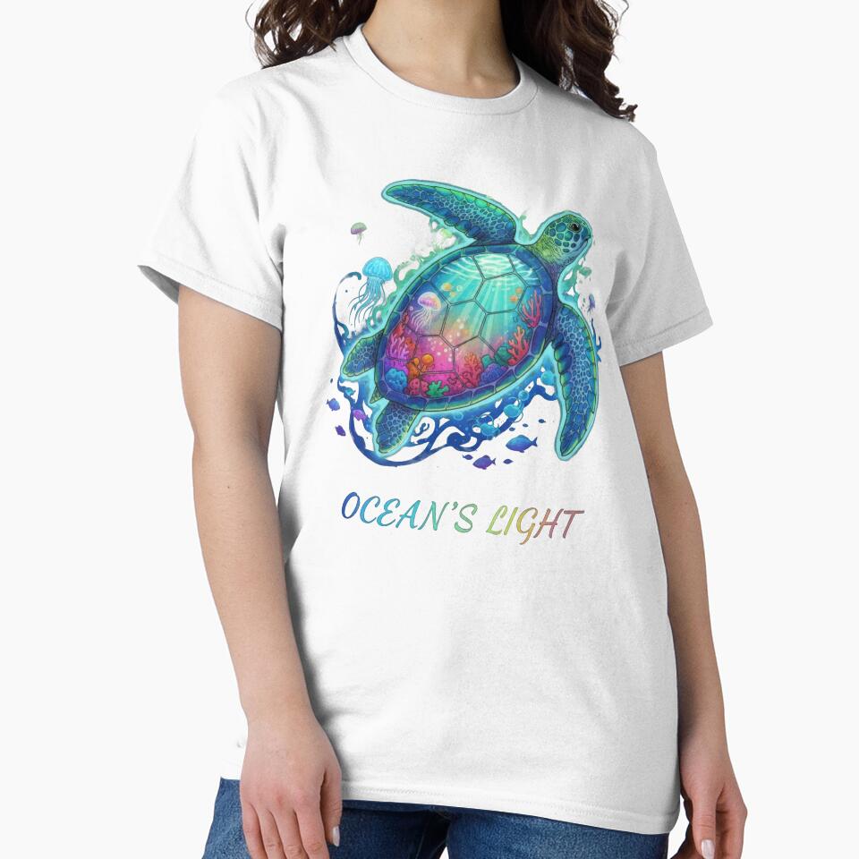 Luminous Sea Turtle with Vibrant Coral Reef Shell Glow Art by zoughlal
