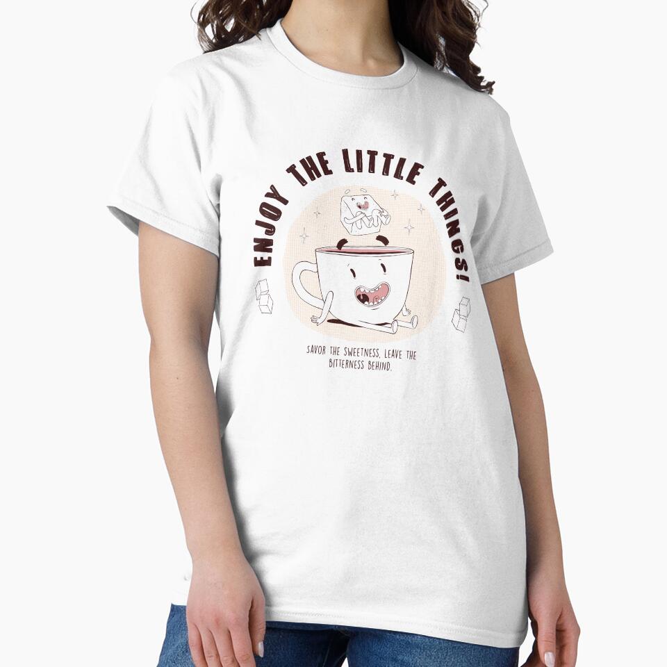 For coffee lovers – Cute illustration of a coffee cup and sugar – Positive phrase: Enjoy the little things by thrilledmay