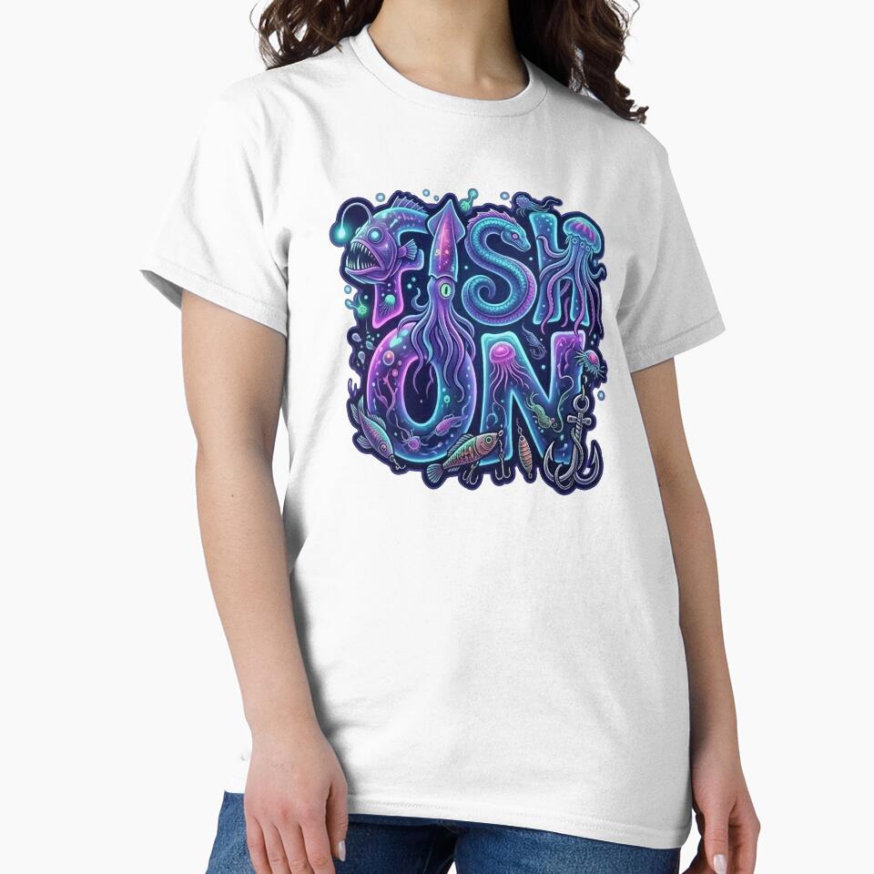 Fish On Deep Sea Angling Art - Bioluminescent Ocean Creature Sticker by SasquatchTrail