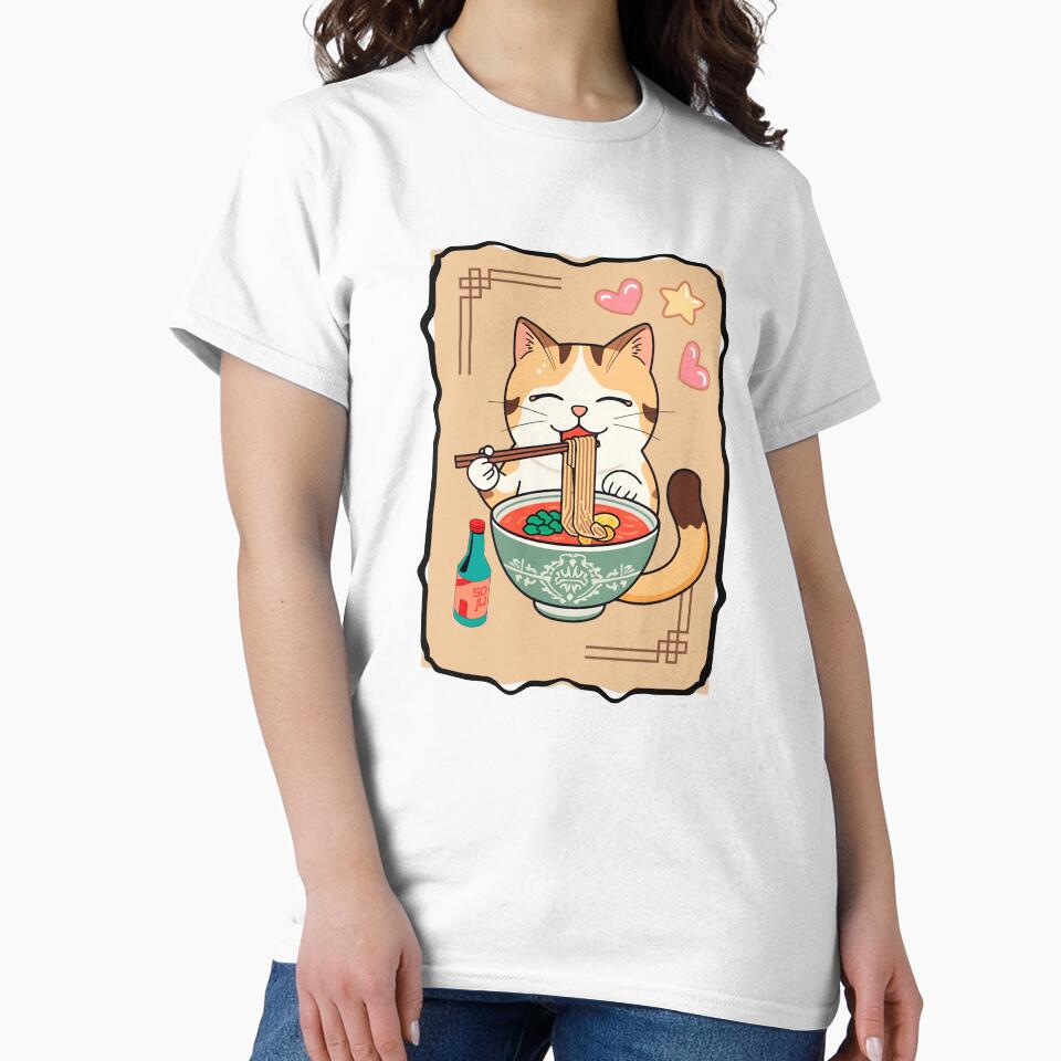 Funny Anime Cat Eating Spicy Korean Ramen by ArtCustomDesign