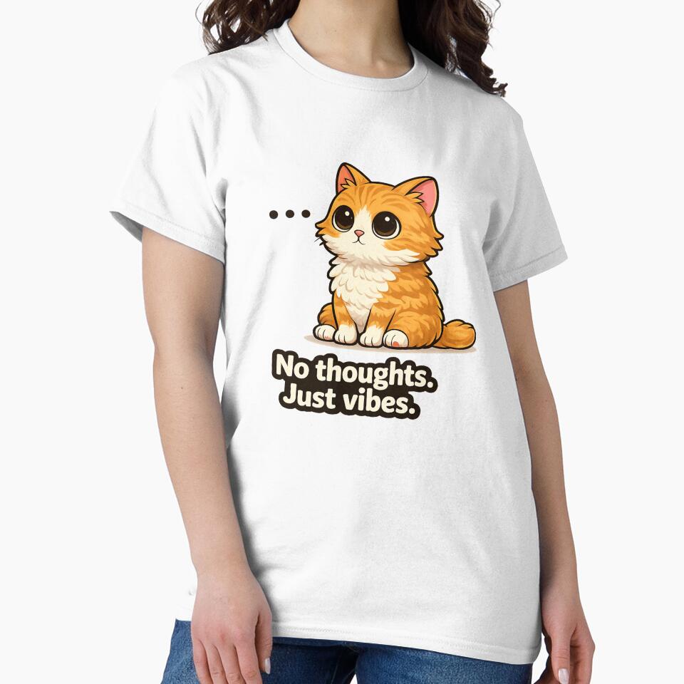 No Thoughts Just Vibes Cat – Funny Cute Orange Cat Meme Aesthetic Design by Florarts