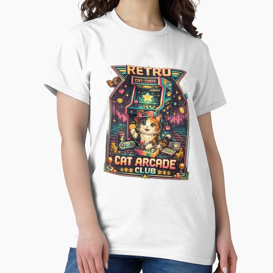 Retro Pixel Cat Arcade Club Graphic Shirt by KinLost