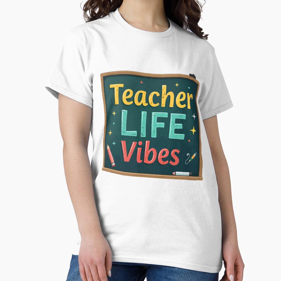 Teacher LIFE Vibes T-Shirt  Chalkboard Style Teacher Gift Back to School Tee by Design-Pro-21