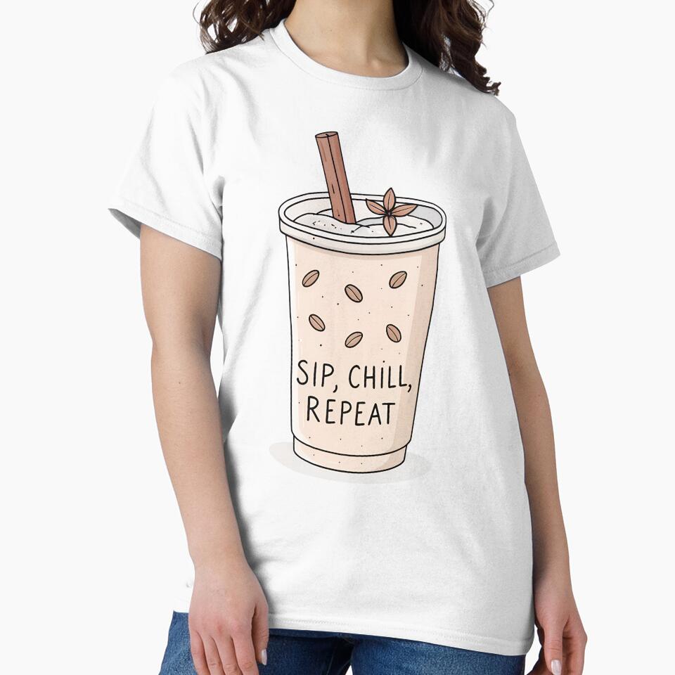 Sip, Chill, Repeat – Minimalist Iced Chai Line Art with Cinnamon Stick by VividOrganica