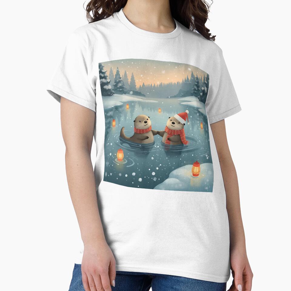 Floating Winter Love – Sea Otters in Snowy Waters by WildlifeWhimsy