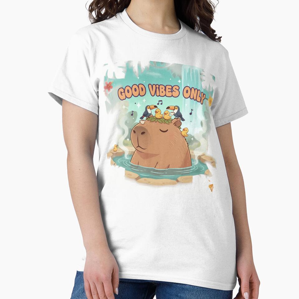 ​Chill Capybara in Hot Spring Good Vibes Only by Irinuca Gifts
