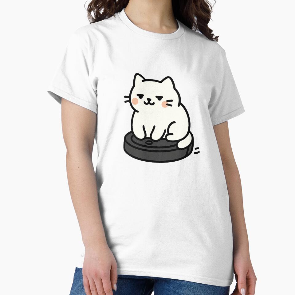 Loaf Cat on Roomba – Kawaii Chubby Cat Riding Robot Vacuum Sticker by Tripconic