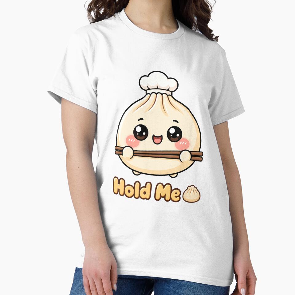 Cute Dumpling Hold Me Kawaii Food Design with Chopsticks by InkWanderStudio