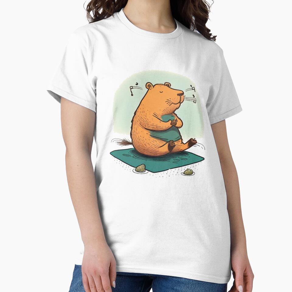 Funny Yoga Capybara Sticker – Peaceful Cartoon Animal Illustration by PaintbrushPlace